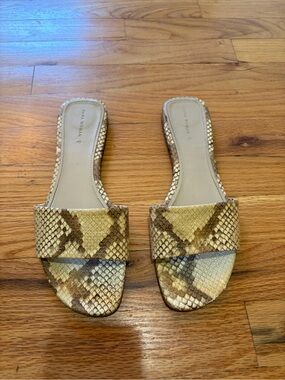 ZARA Snake-Print Slide Sandals in Beige & Brown - Women